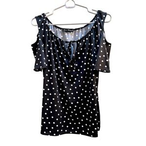 Black Polka Dot Cold Shoulder Top with tie front Size XL
